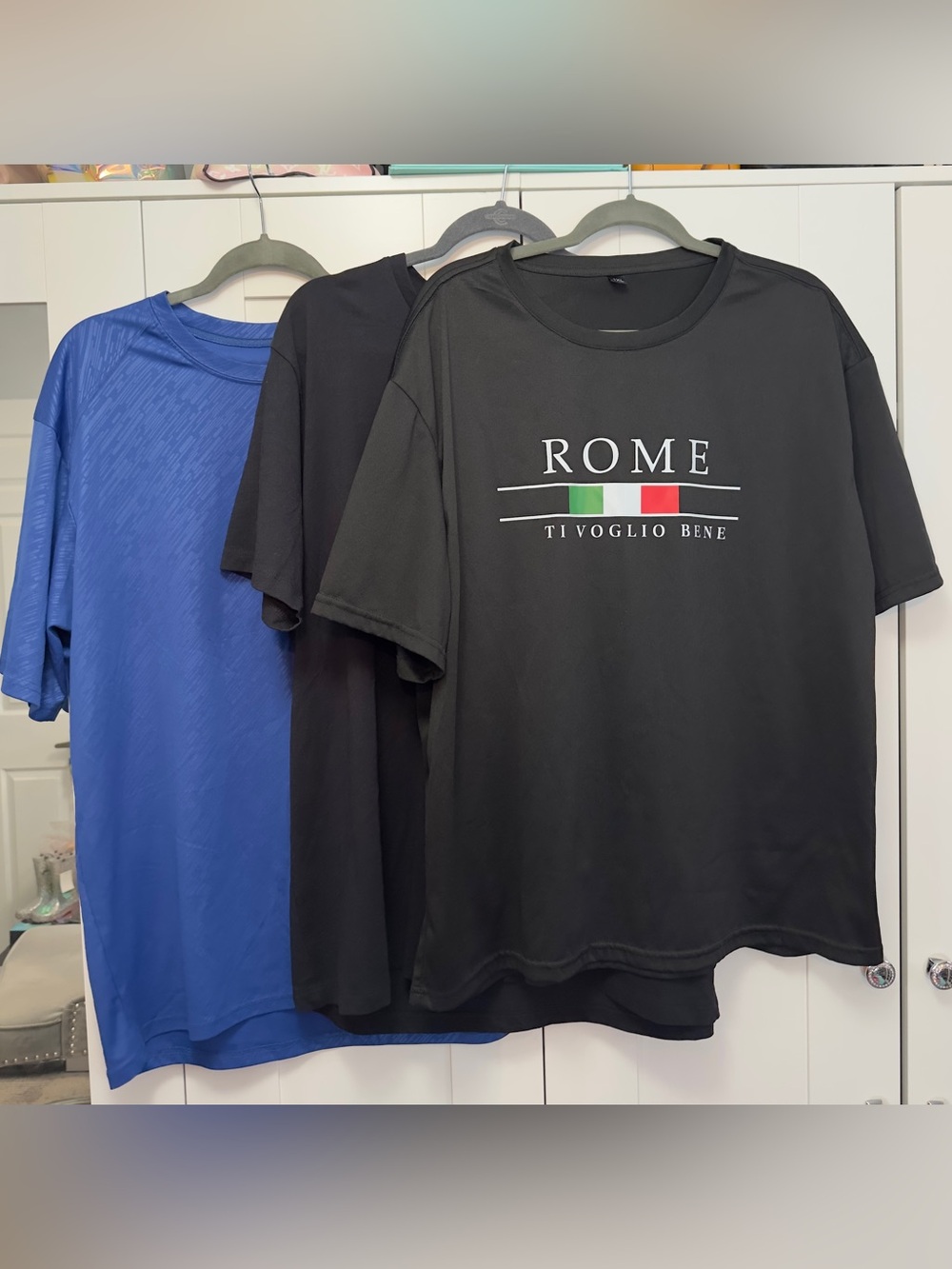 3 Men’s Logo Tees Short Sleeved Black and Blue Sz XL FIRM PERIOD!